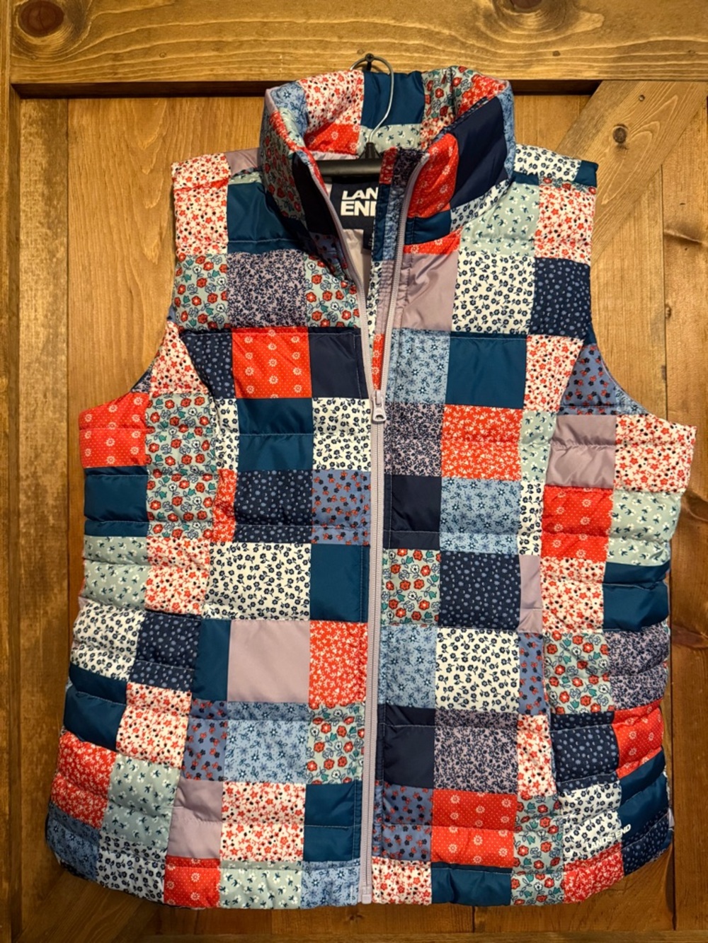 Lands' End Multicolor Floral Patchwork Puffer Vest
